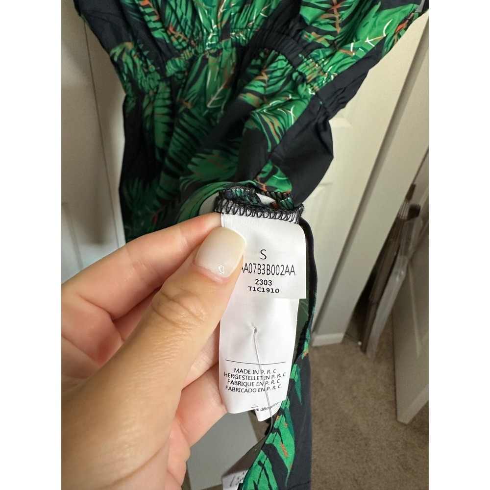 Cupshe Women's Dress Size S Black Green Tropical Leaf Print V Neck Mini - Picture 4 of 6
